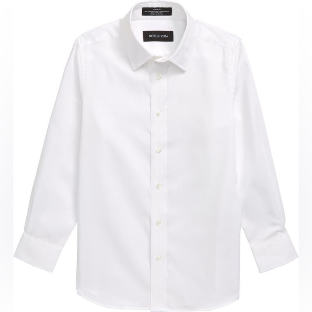 NORDSTROM BIG BOYS' Solid WHITE Button-Up Dress Shirt Sz 16